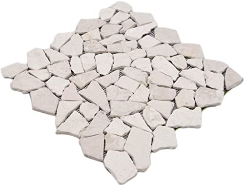 Azulejo de mosaico de mármol natural de color beige claro fractura Ciot Biancone para suelo, pared, baño, ducha, cocina, tamaño de la alfombra: 305 x 305 = 0,09 m², tamaño de la piedra: 15 – 69 x 7 mm