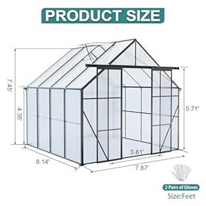 KEIKI 8x8 FT Double Door Polycarbonate Greenhouse with Aluminum Frame,Raised Base and Roof Vent,Walk-in Greenhouses for Patio Garden KEIKI 8×8 FT Double Door Polycarbonate Greenhouse with Aluminum FrameRaised Base and Roof VentWalk in Greenhouses for Patio Garden
