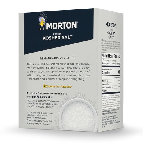 Morton Kosher Salt, Coarse, Ideal for Cooking & Baking, (48 oz / 3 lb), 2-Pack