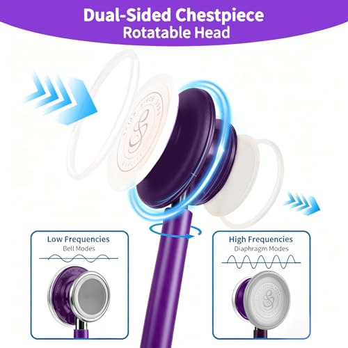 Image of SCIAN Dual Head Stethoscope with Ear Tips for Doctors, Nurses, Medical Nursing Students, Clinical Student Use, Classic Stainless Steel Stethoscope Kit, Purple