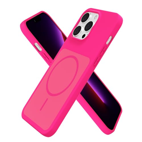 Coque iPhone 13 Pro silicone liquide rose fluo magnétique avec gel souple oakxco