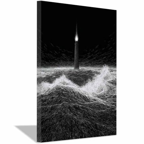 Tableau noir et blanc vagues sombres pour habiller un petit mur vide de bureau ou couloir