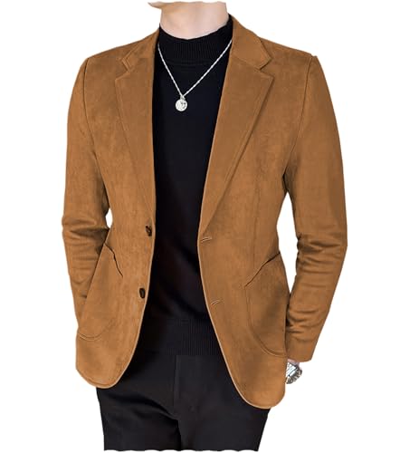 Mens Suede Blazer 2 Buttons Casual Vintage Sport Coat Faux Leather Suit Wedding Party Wedding Party