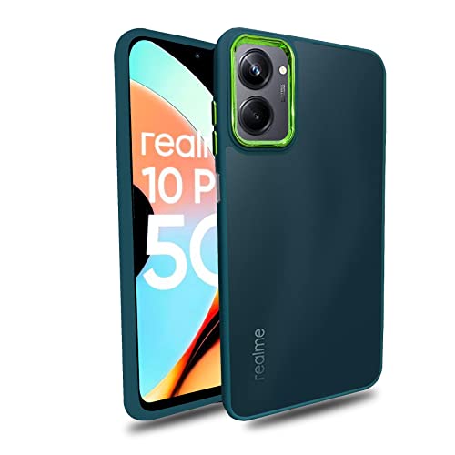 Image of A rtistque Frosted Translucent Back Cover Case for Realme 10 Pro 5G | Electroplated Chrome Ring | Raised Camera Edges for Protection | Smooth Sides TPU - Green