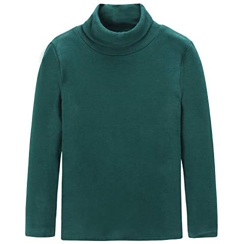 CUNYI Boys Girls Turtleneck Long Sleeve Soft Cotton T-Shirts Solid Color Warm Tops, SA12578, Green, 130 Cover