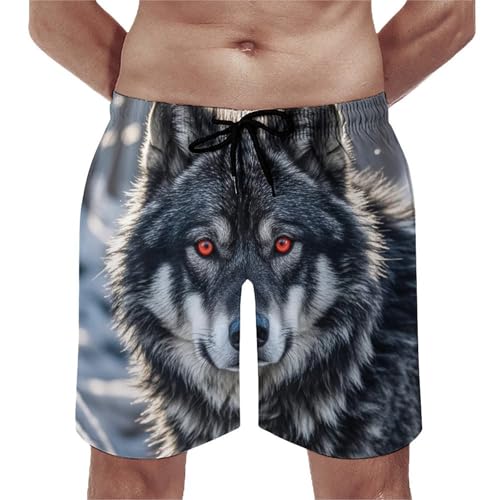 Mens Shorts Big Black Wolf with Red Eyes Men Swim Trunks Quick-Dry Beach Shorts with Drawstring Pocket Bathing Suit