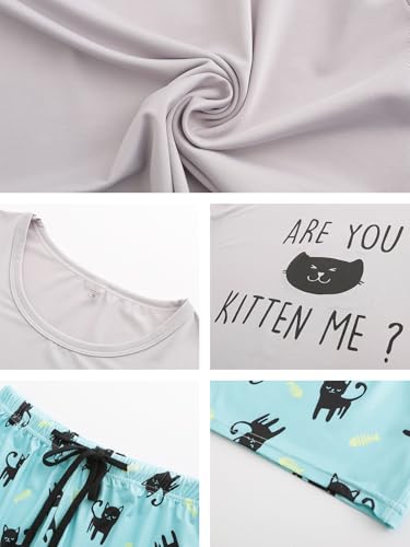 Image of VENTELAN Pajama Set For Women Cute PJS Summer Short Sleeve Shorts Sleepwear