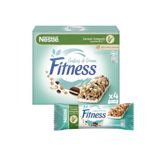 FITNESS Cookies&Cream Barrette Cereali Integrali con Biscotti e Cioccolato Bianco, 4 Barrette da 23,5g (94g)
