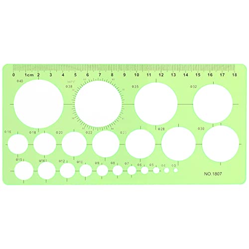 Namner Kreis Schablone Vorlage, Kreis Schablone mit 36 Kreisen, Kreis Schablonen zum Malen, Kreis Lineal für Zeichenhilfen, Quilling Schablone, Transparent Grün