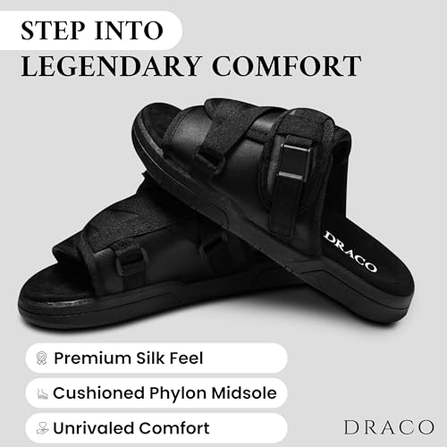 DracoSlides Original Slides for Men and Women, Made from Silk with Adjustable Straps for Wide/Narrow Feet, Sandals with Arch Support & Slip Resistant, Men & Women Footwear, Black2