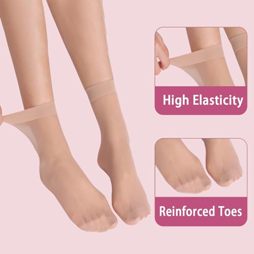 Image of Weziarer 9 Pairs Nylon Ankle Socks for Womem,20D Lady's Sheer Calf Socks with Reinforced Toe