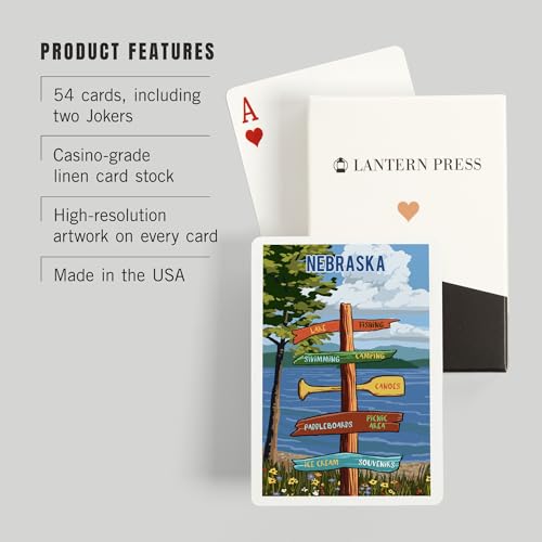 Lantern Press Nebraska, Señal de Lago y Flores, 52 Naipes Póker miniatura 3