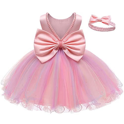 LZH Baby Girls rüschen Spitze Backless mit Headwear, Bowknot Blume Kleider...