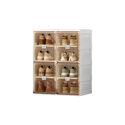 Image of ANTBOX Shoe Organizer Storage Box, Portable Folding Shoe Rack For Closet With Magnetic Clear Door,Large Sneaker Cabinet Bins All-in-one Sturdy Easy Assembly 4 Layers-8 Grids