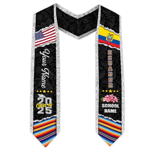 MonkeyVan Ecuador Graduation Stole, Ecuadorians American Flag Graduation Sash 2025, Ecuadorians Graduation Sash Style 17