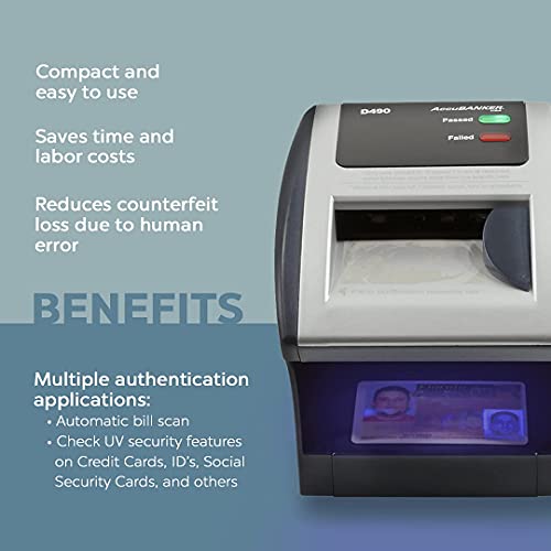 Accubanker D490 Cash & Card Validator 2 In 1 Money Reader & Automatic Money Scanner Detects Counterfeit Bills In Less Than 1 Seconds And Checks Ids And Credit Cards With Uv, Mg & Wm Detection #TOP3
