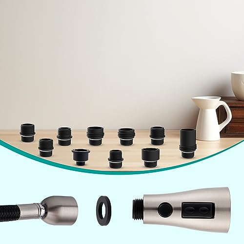 Universal Pull Down Spray Head for Kitchen Sink Faucet, G 1/2 Kitchen Faucet Head Replacement, Compatible with Moen Delta Faucets, Stream Spray and Pause Mode,10 Adapters, Brushed Nickel - Thumbnail 3