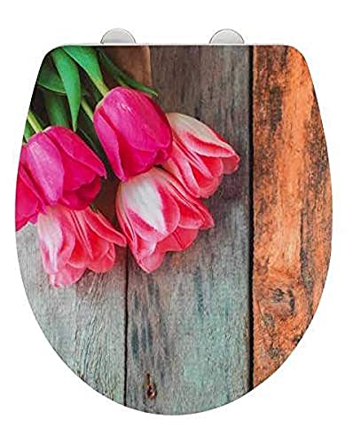WENKO WC-Sitz Hochglanz Acryl Tulip, High Gloss Oberfläche, hygienischer Toilettendeckel mit Absenkautomatik, aus antibakteriellem Duroplast, 39 x 45 cm