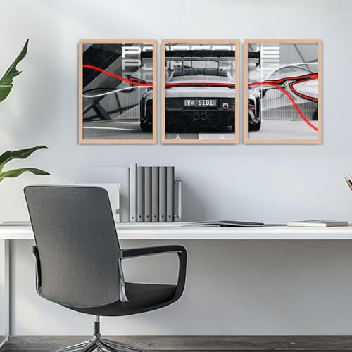Image of TASVEE Car wall posters | set of 3 wall frames | posters for wall | Wall Decoration for Bedroom, Living Room & Office | Best Gift for Boys & Car Lovers (A5, LARGE 13X17, Framed)