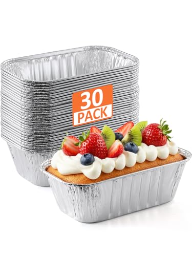 NEEBAKE 30 Pack 6x3.5x2 Disposable Aluminum Loaf Pans - 1 Lb Mini Loaf Pans Small Aluminum Tin Foil Baking Pan Food Containers for Baking Cakes Bread Meat Loaves