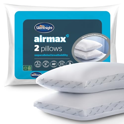 Silentnight Airmax Pillow Pack of 2 Air Mesh Sides Maximising Airflow Preventing Overheating for a Cool Nights Sleep Machine Washable and Hypoallergenic Bed Pillow 2 Pack