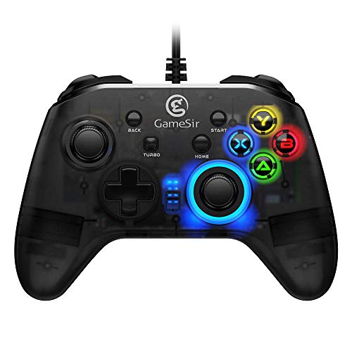 Preisvergleich Produktbild LUYION Verdrahtet Gaming Controller Gamepad Halbtransparent tragbar Dual Shock Vibrations-Feedback Joypad LED-Hintergrundbeleuchtung Joystick-Griff zum PC Windows 7 / 8 / 10