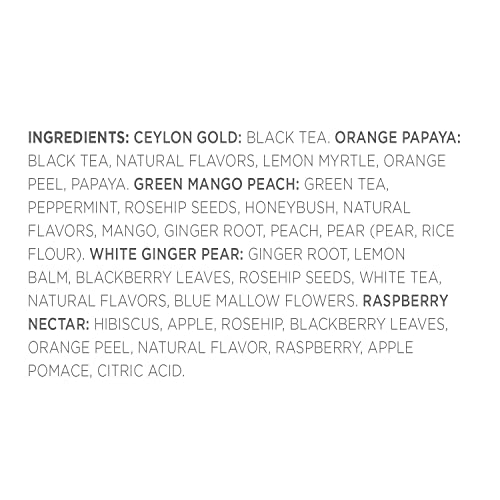 Tea Forte Tea Over Ice Sampler Premium Organic Caffeine-Free and Caffeinated Assorted Iced Tea Blends, 5 Count Individually Wrapped Handcrafted Pyramid Infuser Tea Bags, Each Steeps 24 oz.