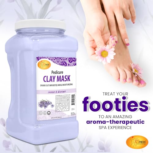 SPA REDI - Clay Mask, Lavender and Wildflower, 128 Oz - Pedicure and Body Deep Cleansing, Skin Pore Purifying, Detoxifying and Hydrating - Natural Bentonite Clay, Infused with