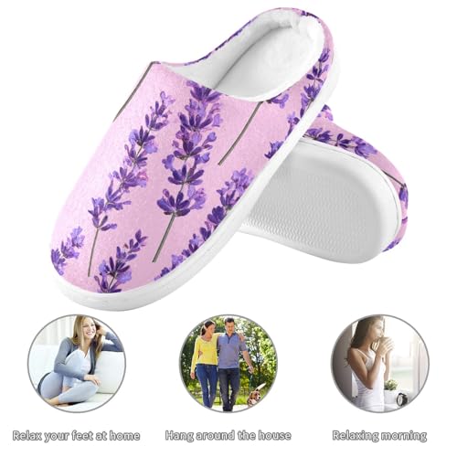 JUNZAN Sweet Lavender Hot Pink Mens Cotton Slipper Wide Memory Foam Hotel Slippers for Travel Christmas Presents 6-73