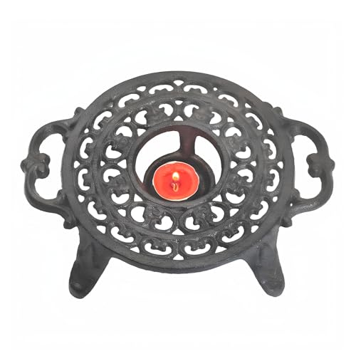 Vintage Cast Iron Candle Warmer for Tea Kettle, Teapot, and Dish Cups Heater - Decorative Stand for Heating Tea, Coffee, or Milk