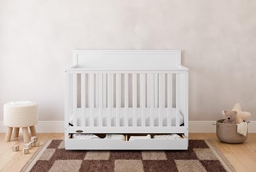 Image of Graco Shiloh 5-in-1 Convertible Crib with Drawer - GREENGUARD Gold Certified Baby Crib Crafted from Wood, Converts to Toddler Bed, Daybed, and Full-Size Bed, White