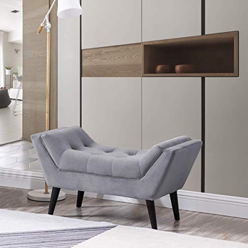 Alunaune Tufted Ottoman Bed Bench Upholstered Entryway Bench Modern Fabric Footstool for Bedroom with Wooden Legs-Light Gray