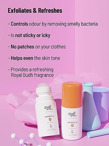 Chemist at Play UnderArm Roll-On Deodorant with 5% AHA, Lactic Acid & 1% Mandelic Acid | Prevents Body Odour, Brightens Skin & Exfoliates Underarm | Royal Oudh Fragrance | 40ml (Pack of 3)