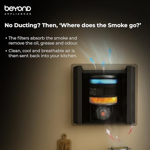 Image of Beyond Appliances Cube Plug N Play Ductless Kitchen Chimney | 1250 CMH | Auto Clean | 5-Stage Charcoal Activated Filter | Touch Control | 3-way Suction | 48dB Low Noise | Veneer | PAN INDIA SERVICE