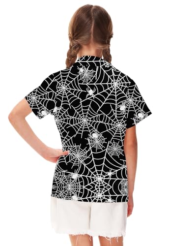 Image of Remimi Unisex Kids Halloween Shirt Boys Pumpkin Ghost Shirts Hawaii Button Up Tops 5-14 Years