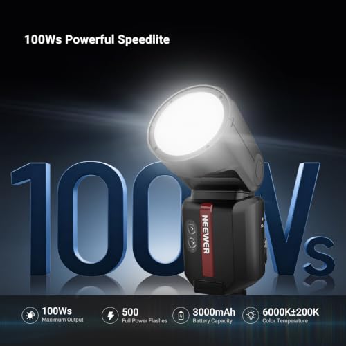 Image of NEEWER 100Ws 2.4G TTL Round Head Flash Compatible with Nikon Cameras, Compatible with Godox, Speedlite Light with Touchscreen 1 /8000s HSS 2 Modeling Lamps TTL /M Toggle 3000mAh 500 Full Power, Z3R-N