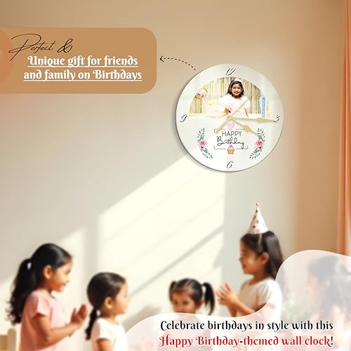 Image of SAVRI Personalized Acrylic Round Wall Clock with Your Favorite Picture Printed on Watch and Best Wishes of Your Choice Written. Birthday, Anniversary, Wedding, Photo Hanging Wall Decor. Size-9x9 Inch