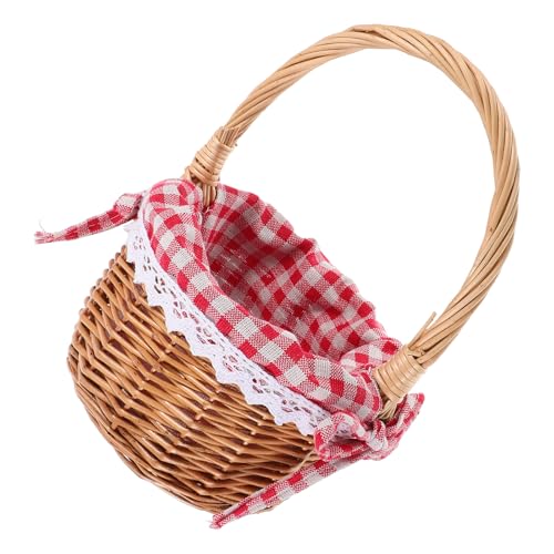 SWOOMEY Panier Petit Chaperon Rouge en Osier Rond Tissé la Main avec Poignée, Élégant et Fonctionnel pour Rangement et Décoration la Maison