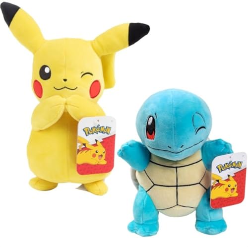 Image of Pokemon 8 inch Pikachu & Squirtle Plush 2-Pack - Generation 1 Starter - Officially Licensed - Authentic Soft Stuffed Animal Toy Figures - Gift for Kids, Boys, Girls - 2+