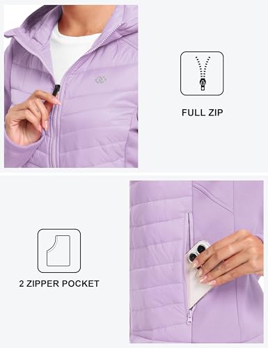 Image of MoFiz Womens Fleece Lined Softshell Jacket Hooded Lightweight Insulated Puffer Hybrid Down Jacket Full Zip Running Coat