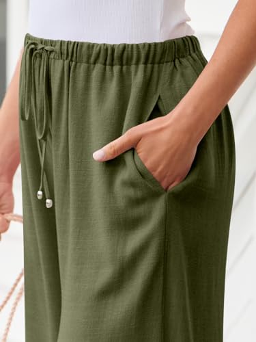 Image of LILLUSORY Women's Linen Summer Palazzo Pants Flowy Wide Leg Beach Pants with Pockets