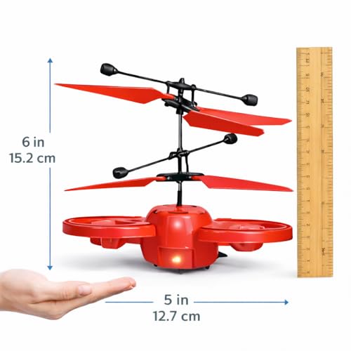 Image of Hand Sensor Drone for Kids Red | Gesture Control Flying Helicopter Toy with LED Lights | Rechargeable Indoor Flying Toy | Automatic Hover Safe Drone | Birthday Gift for Boys Girls