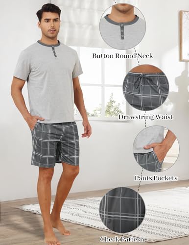 Mens Pajamas Set Summer Cotton Pajamas for Men Short Sleeve Soft Henley Shirts Mens Pjs Sets with Pockets3