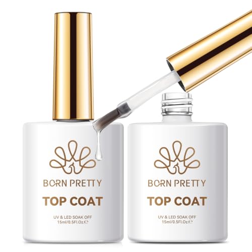 Born Pretty 2 Pcs No Wipe Gel Top Coat 15ML Glassy Clear Gel Top Coat