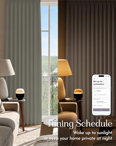 Image of Graywind Motorized Curtains with Track, Room Darkening Smart Curtains, Hardwired Curtains Compatible with Alexa Google Home Remote Control for Large Windows, Custom Drapes Up to 220 inch, Echo (Ash)