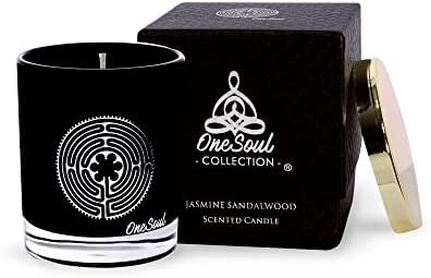 Jasmine Sandalwood Aromatherapy Scented Candles, Earthy Yoga Candles for Home Scented, Candles for Men with Chartres Symbol, Hand-Poured Soy Candle, 50 Hours Burn Time, 7.6 oz. - OneSoul Collection