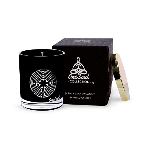 Jasmine Sandalwood Aromatherapy Scented Candles, Earthy Yoga Candles For Home Scented, Candles For Men With Chartres Symbol, Hand-Poured Soy Candle, 50 Hours Burn Time, 7.6 Oz. - Onesoul Collection #TOP18