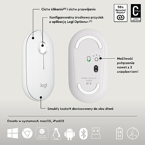 Logitech Pebble 2 Combo, QWERTY Układ US International, Biały