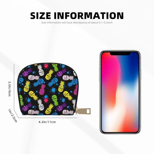 colorful pineapple black Small Wallet for Women Leather Card Case Wallet with Zipper Pocket3