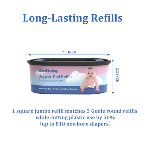 Image of 6 Pack Jumbo Square Bags Refill Compatible with Diaper Genie Compact, Select Pails (Not Fit Classic), Disposal Bag Refills with Continuous Film, Hold Up to 810 Newborn-Sized Diapers
